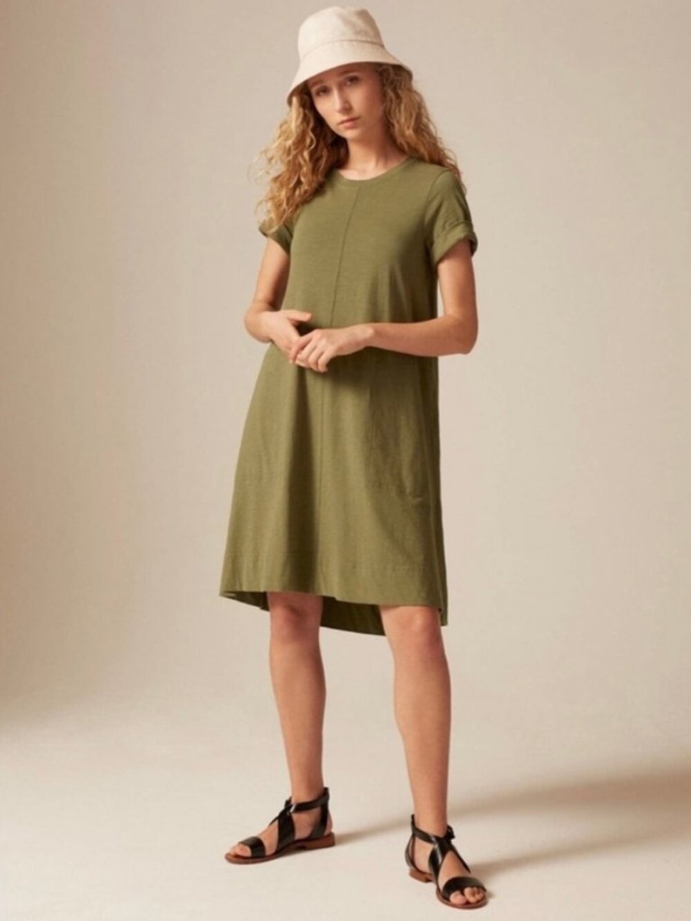 ME+EM Distressed Swing Dress Olive Green Size XS